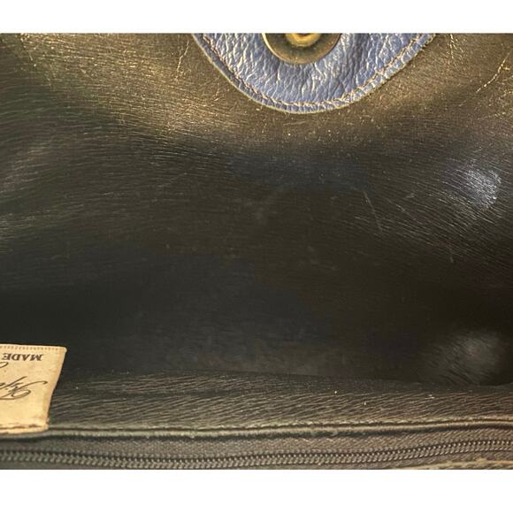 Vintage Patchwork Blue‎ Saks Fifth Handbag 80s USA Shoulder bag Leather - Picture 6 of 7